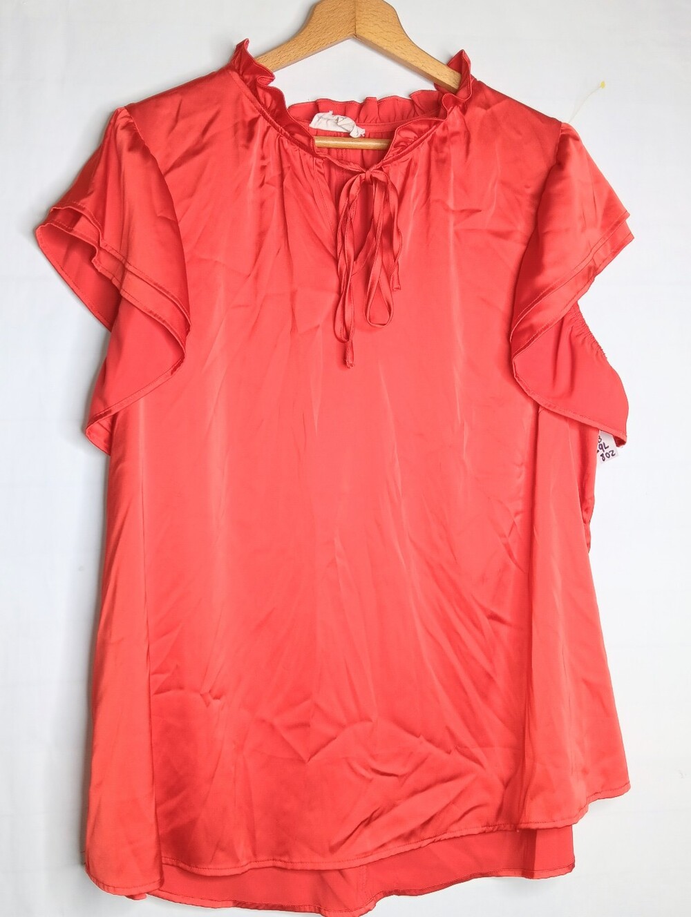 Flower & Feather 3XL Red Orange Faux Silk Ruffle Blouse stretch Plus Size Womens